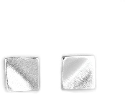 Ohrstecker aus Sterling Silber, gebürstet, matt, 6 mm, gebogene quadratische Würfel Geometrie
