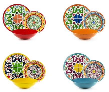 Excelsa Bazar Medina Servizio Piatti 12 Pezzi, Porcellana e Stoneware, Decoro Multicolore, 4 Persone