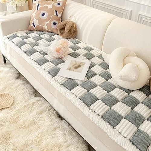 Generisch Funny Fuzzy Couch Cover, Garden Chic Baumwoll-Couchbezug, rutschfest und Verschleißfest Sofabezug, Kratzfest Möbelschutz, Large Plaid Square Pet Mat Bed