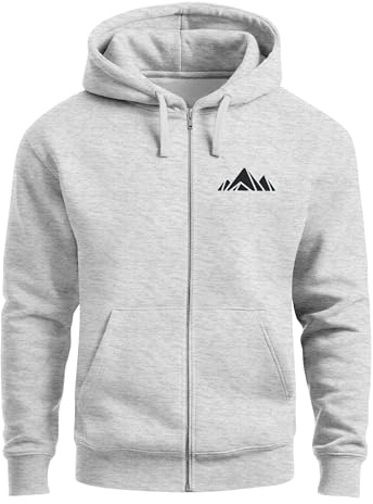 Neverless® Sweatjacke mit Kapuze Wandern Berge Line-Art Print Aufdruck Motiv Zipjacke Männer Fashion Streetstyle Grau-Melange M