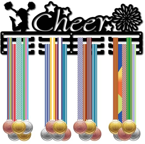 CREATCABIN Cheer-Medaillenhalter,Display-Aufhänger,Schwarzes Metall,Eisen,Medaillenaufhänger,Sport-Medaillenständer,Rahmen Mit 12 Haken,3 Reihen Hängend Wandregal Für Männer,Schwimmen,40x12cm