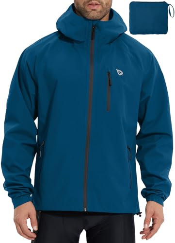 baleaf Herren Fahrradjacke Regenjacke Wasserdicht Windbreaker mit Kapuze 10000mm H2O Wasserdicht Laufjacke Atmungsaktiv Wanderjacke Marineblau S