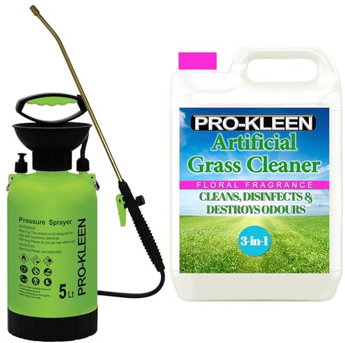 Pro-Kleen Artificial Grass Cleaner 5L With 5Ltr Pump Sprayer - Super Concentrate: Makes 15 Litres - for Homes with Dogs. Cleans, Deodorises and Leaves a Fresh Fragrance (Floral)