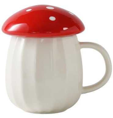 YDoLimmer Taza de café de cerámica de 250 ml, con forma de seta, taza de café con tapa, regalo de cumpleaños para mujeres, niñas, niños (rojo)