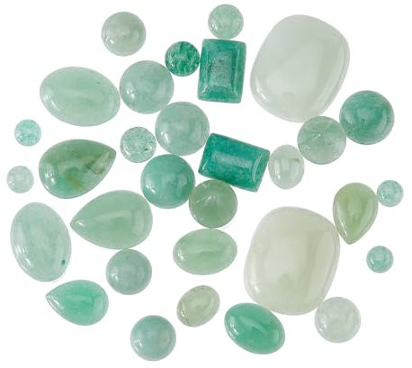 SUPERFINDINGS 32 Stück 12 Stile Natürlicher Grüner Aventurin Cabochon Edelstein Halbrunder Kuppelförmiger Quarzstein Mit Flacher Rückseite Tropfenförmiger Kristall Edelstein Kein Loch