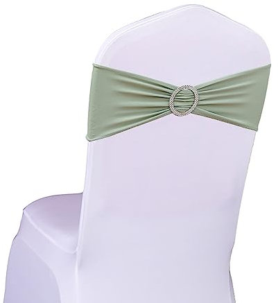 SINSSOWL Elastische Stuhl-Schärpen, Schleifen, Hochzeitsstuhlbänder, Schiebeschlauben für Empfang, Party, Babyparty, Stuhlschärpen, Dekoration, Salbeigrün, 50 Stück, 50 Stück