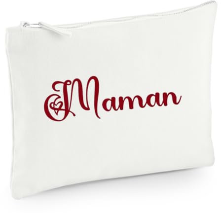 Trousse de Toilette, Pochette de Maquillage en Coton 407gr avec prénom personnalisée 22x15cm, Cadeau, noël, Femme (Blanc)