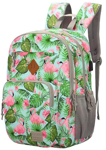KEOFID Laptop Rucksack für Herren Damen, Großer Schulrucksack für Jungen, Mädchen und Teenager, Anti-Diebstahl Computer Rucksack, 15,6 Zoll Laptop, Handgepäck Rucksack(Flamingo)