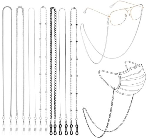 BTHRORO 7 Stück Brillenkette für Damen Herren, Elegante Brillenband Silber Brillenbänder Lesebrille Kette Anti-Rutsch Brillenzubehör