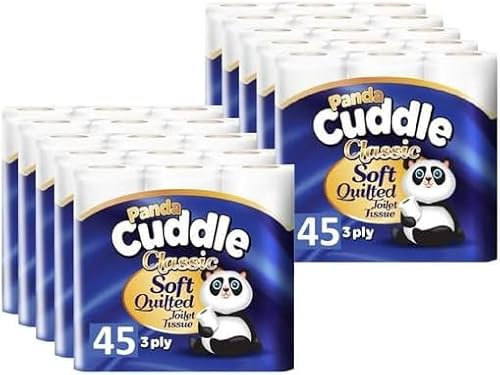 Panda Cuddle 3-Ply Soft Quilted Unscented Toilet Rolls - 90 Premium Bathroom Rolls for Luxurious Comfort and Hygiene