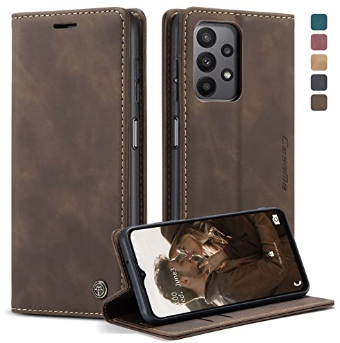 owlhold Handyhülle für Samsung Galaxy A23 5G Hülle, Premium Lederhülle Weiches Vintage-Nubukleder Faltbare Ständer Klapphülle Kartenfach Standfunktion stoßfest Schutzhülle für Samsung A23 5G -Kaffee