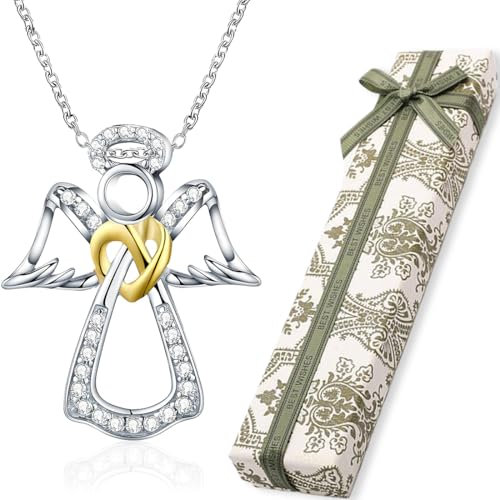 BLPRKOT Argent sterling avec pendentif ange pour femmes, collier d'ange gardien avec cristal scintillant amitié bijoux pour enfants adolescents filles baptême confirmation première communion cadeau