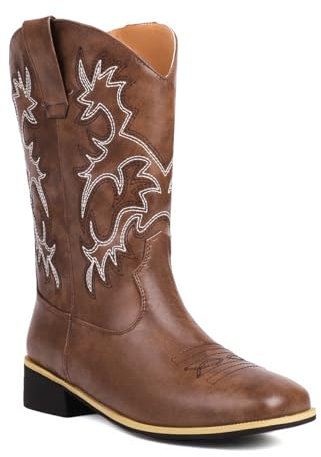 BAISOILIHA Embroidered Square Toe Stivali da cowboy per uomo Donna Durable Moda Retrò Classico Western Choice Stivali Corti For Primavera Autunno Marrone Numero 39