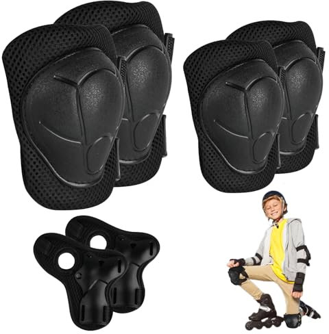 6 in 1 Schoner Inliner Set für Kinder, Schützer Schutzausrüstung Schonerset Verstellbar: 2 Knieschoner, 2 Ellenbogenschoner, 2 Handgelenkschoner, für Skaten Inliner Fahren Roller