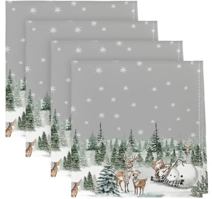 Artoid Mode Schneeflocken Bäume Schneemann Rentier Weihnachten Stoffservietten 4er Set, 45x45cm Winter Küche Dekoration Abendessen Cafe Feiern Dekor