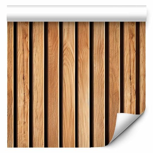 murando - Vlies Tapete Deko Panel Fototapete Wanddeko 10 m Holz optik 3D Lamellen - Tapetenrolle Mustertapete Wandtapete modern design Dekoration - Holzlattenwand Holzbretter 2 - f-H-10024-j-a