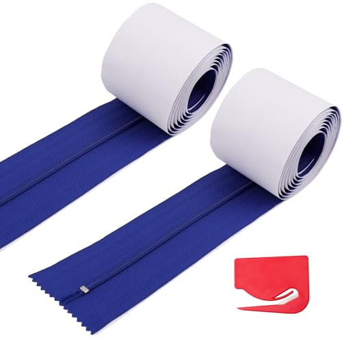 2pcs Dust Barrier Zipper, Instant Door Dust Protection Self-Adhesive Tarp Double Zipper Heavy Duty Zipper with Blade Construction Plastic Zipper Accessories (Blue)
