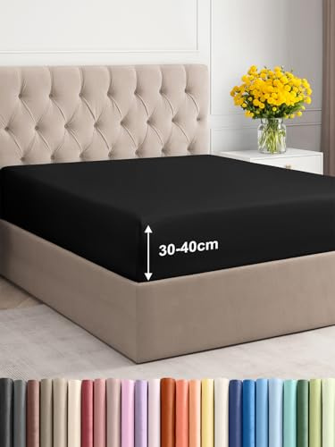Spannbettlaken 100x200 - Mikrofaser Spannbetttuch 40cm (16) tief - Schwarz