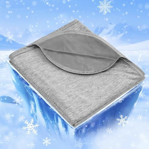 IKALIFE Kühldecke Leichte Kühlende Decke - 2 in 1 Doppelseitige Sommerdecke Q-Max>0,5 Dünne Selbstkühlende Decke Sommer Cooling Blanket zum Schlafen Kältedecke für Menschen Bett 130 x 180 cm Grau