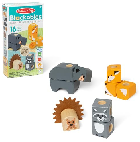 Melissa & Doug Blockables Woodland Friends Snap And Play | Wooden Building Blocks, Construction Toys for Kids | Age 2-7 - FSC Certified