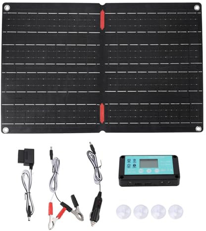 Lybunair Panel solar plegable ETFE portátil 60W con controlador 60A y cable de enchufe OBD, IP68 impermeable 12V cargador de coche