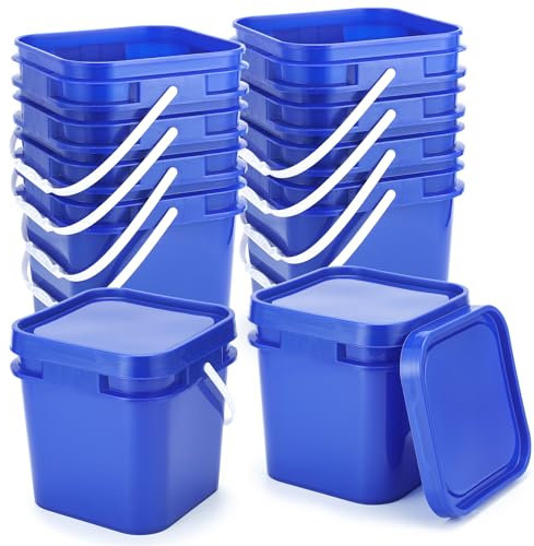 Suzile 10pcs 2.2 Gallon Square Bucket with Lid Food Grade Plastic Bucket 10L Utility Industrial Pail with Handle Container for Food Oil Tub Water Fishing Paint House Cleaning Car Washing (Blue)