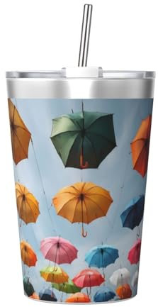 Colorful Umbrellas 12 Oz Stainless Steel Water Bottle - Keeps Drinks Hot for 12 Hours, Leak-Proof and Free from Bpa