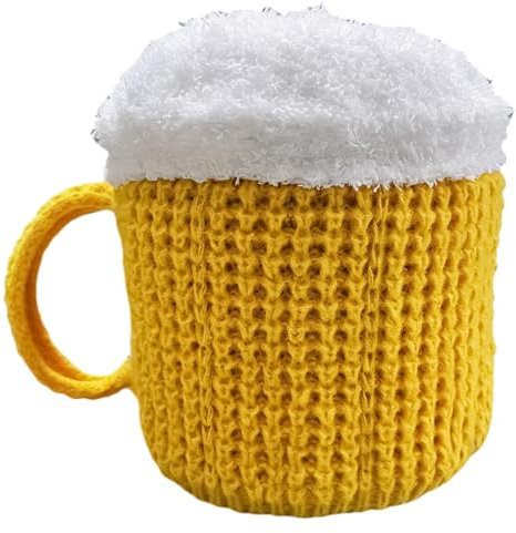 Bierhut Mit Henkel - Huts Bierkrug - Lustige Strickmütze - Warme Wintermütze - Beanie Mütze - Für Volksfest, Kostüm, Karneval, Themenparty, Mottoparty