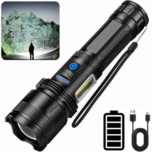 ZEUSFIRE Lampe Torche LED Ultra Puissante, 100000 Lumens Lampe Torche LED Rechargeable, Super Lumineuse 7 Modes Longue Durée, IP7 Étanche Lampe Torche Pour Camping, Randonnée