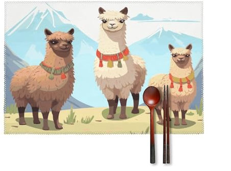 Lama und Alpaka Platzsets Platzsets 4er Set Tischmatten 4er Set Tischset Platzdeckchen Innen 4er Platzdeckchen Set Abwaschbar Platzdeckchen