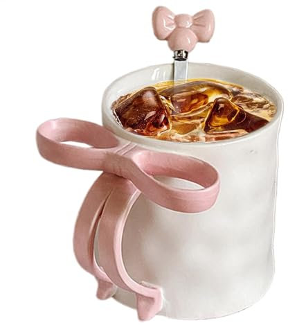 Gupcaqosjw Bow Mug, Pink, 500ml Ceramic Mug With Bow Handle, Perfect For Hot Drinks, Gift