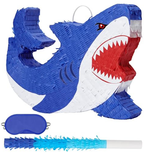 WERNNSAI Hai-Piñata – Hai-Geburtstagsparty-Dekorationen, blauer Hai, Pinata mit Augenbinde und Fledermaus für Kinder, Jungen, unter dem Meer, Partyzubehör, Babyparty, Feier