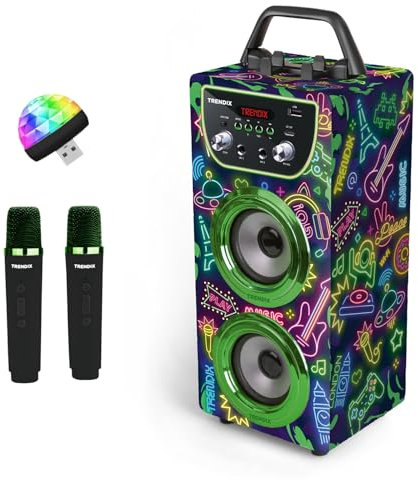 Trendix - Karaoke Enfant Neon World | Enceinte Karaoke 2 Micro sans Fil | Karaoké Enfant 2 Microphones | Enceinte avec Micro sans Fil | Enceinte Bluetooth Portable | Kit Karaoke Complet