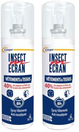 INSECT ECRAN - Spray Anti-Moustiques - Protection contre les piqures de moustiques - Vêtements &Tissus - Sans odeur - Spray - Fabriqué en France - 100ml (Lot de 2)