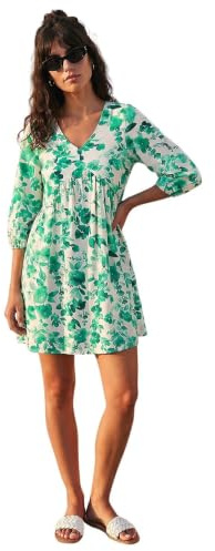 Roman Originals Floral Print Smock Dress for Women UK - Ladies Everyday Holiday Spring Summer V-Neckline Comfy Soft Evening Vacation Work Party