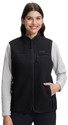 Pioneer Camp Gilet in pile da donna, senza maniche, super caldo, con colletto alto e chiusura lampo, per autunno, escursionismo, sci