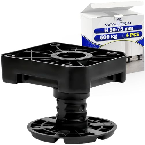 4 Piezas Patas para Muebles Regulables 50-75 mm Plataforma Montaje 92x80 mm | Capacidad de Carga 500 kg - Patas Muebles Cocina - Garantía de 10 Años - MONTERAL