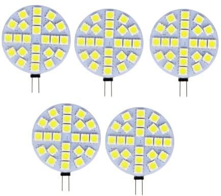 HHF Home Lighting, 5PCS Mini G4 LED Bulbs DC 12V 5050 SMD 1.2W 2.4W 5W 120 Degree bi-pin Cold Warm White Halogen Replacement Lamp(Cold White,2.4W)
