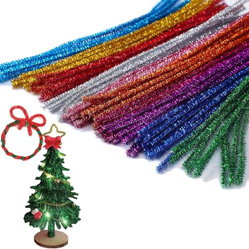 LLMtn 100 Stück Pfeifenreiniger Set, Glitzerdraht Pfeifenputzer Basteln 6mm X 30CM (Glitter 10 Farben)
