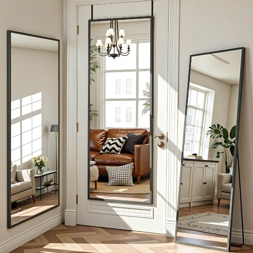 Antok Miroir de porte rectangulaire 122 x 36 cm avec coins droits, miroir pleine longueur au-dessus de la porte, miroir mural, miroir sur pied pour salon, dressing, noir