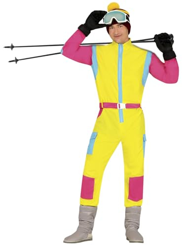 FIESTAS GUIRCA | 80er Skianzug Gelb - Overall und Gürtel - Sport Kostüme für Halloween, Karneval und Kostümpartys - Ideal für Erwachsene