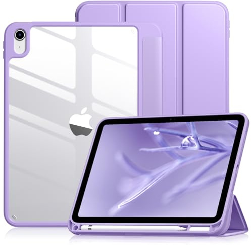 Vobafe Case for iPad A16 11th Generation 11 Inch 2025/iPad 10th 10.9 2022 | with Pencil Holder, PC Clear Hard Back Cover, Slim Trifold Stand Case Support Touch ID, Auto Wake/Sleep, Purple