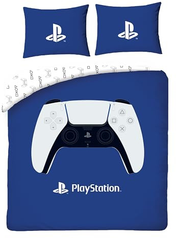 Halantex PlayStation Double Duvet Cover Set – Reversible Blue Gaming Bedding for Kids & Teens | Soft Microfibre Quilt Cover & Pillowcase | Official PlayStation Gamer Bedroom Decor (Double)
