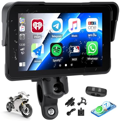 GOHHDL GPS Carplay Moto Dashcam portatile per Carplay Wireless Android Auto, Schermo Touch da 5 pollici, GPS Dashcam Moto con Navigazione GPS, Siri, G-oogle Assistant, Bluetooth, impermeabile IP68