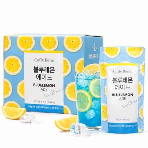 Caffe Bene Blue Lemonade Ade 190ml x 10 Pouches – Ready to Drink Blue Lemonade Ade, Korean Style Ade Beverage Multipack