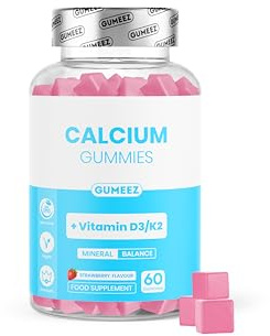 Calcium Gummies 450mg with Vitamin D3 & K2 – Bone Health, Teeth & Muscle Function Support – High Strength Calcium Supplement – Vegan, Strawberry Flavour – 60 Gummies
