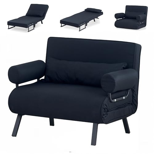 LSBIKE Schlafsofa 4 in 1 mit Bettfunktion, Schlafsessel mit Armlehne und Kissen, Klappbar Couch Schlafcouch mit 6-stufig Verstellbarer Rückenlehne, Tragbares Gästebett für Zuhause (Schwarz, 100 cm)