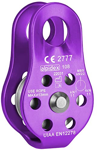 ALPIDEX Seilrolle Umlenkrolle 22 kN - Fix Pulley Flaschenzug - geeignet für Textilseile bis 13 mm Durchmesser - EN12278, Farbe:lila