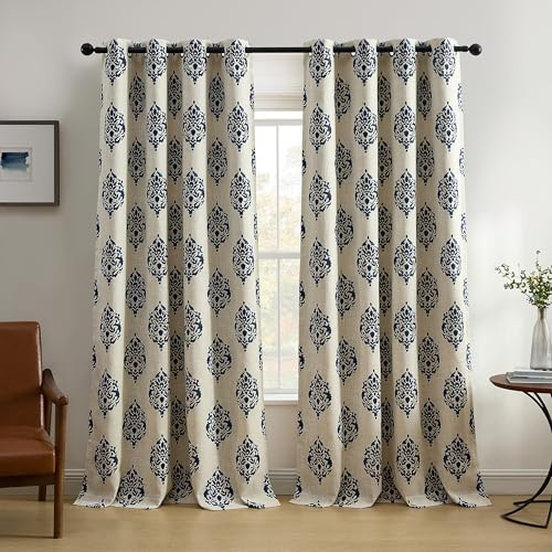 Elrene Home Fashions Navara Medallion Room Darkening Window Curtain Panel, 52 x 95 (1, Navy