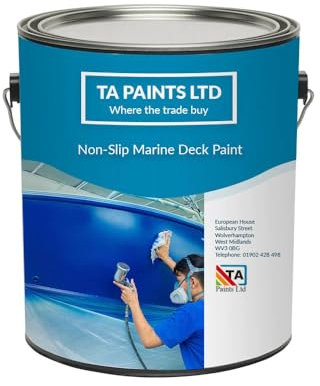 T A Paints Ltd Non Slip Marine Boat Deck Paint Durable Anti Slip Coating Ideal For Boats Barges Ideal for Wood Metal Concrete Plywood & Timber (5L BS 00 A 09 Mid Grey)